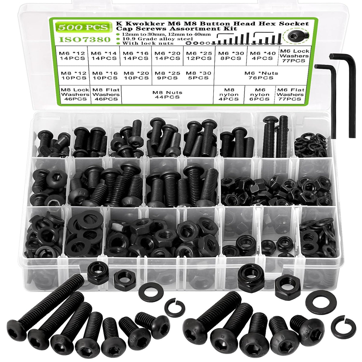 500Pcs M6 M8 Button Head Hex Socket Metric Screws Assortment Kit