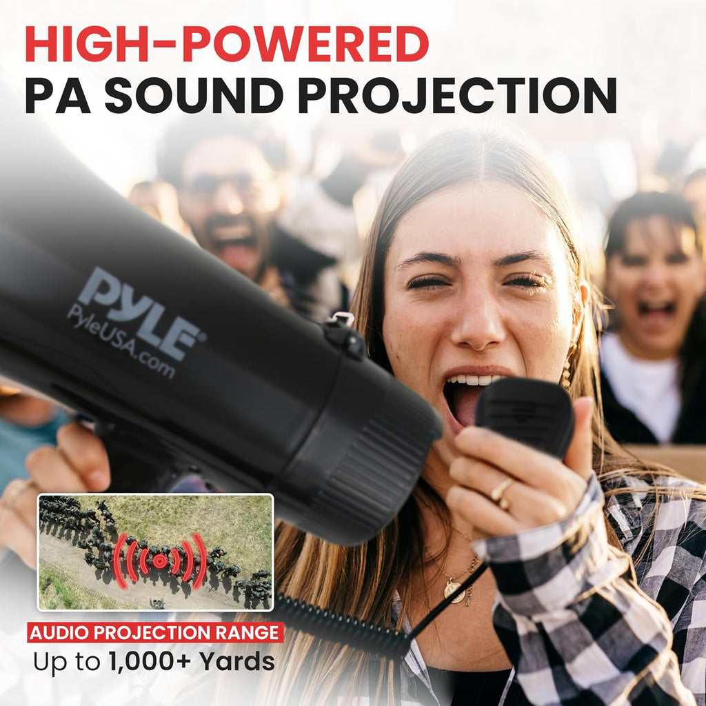 40W Megaphone Bullhorn with 1400-Yard Range, Built-in Siren & Adjustable Volume, Ergonomic Pistol Grip, Detachable