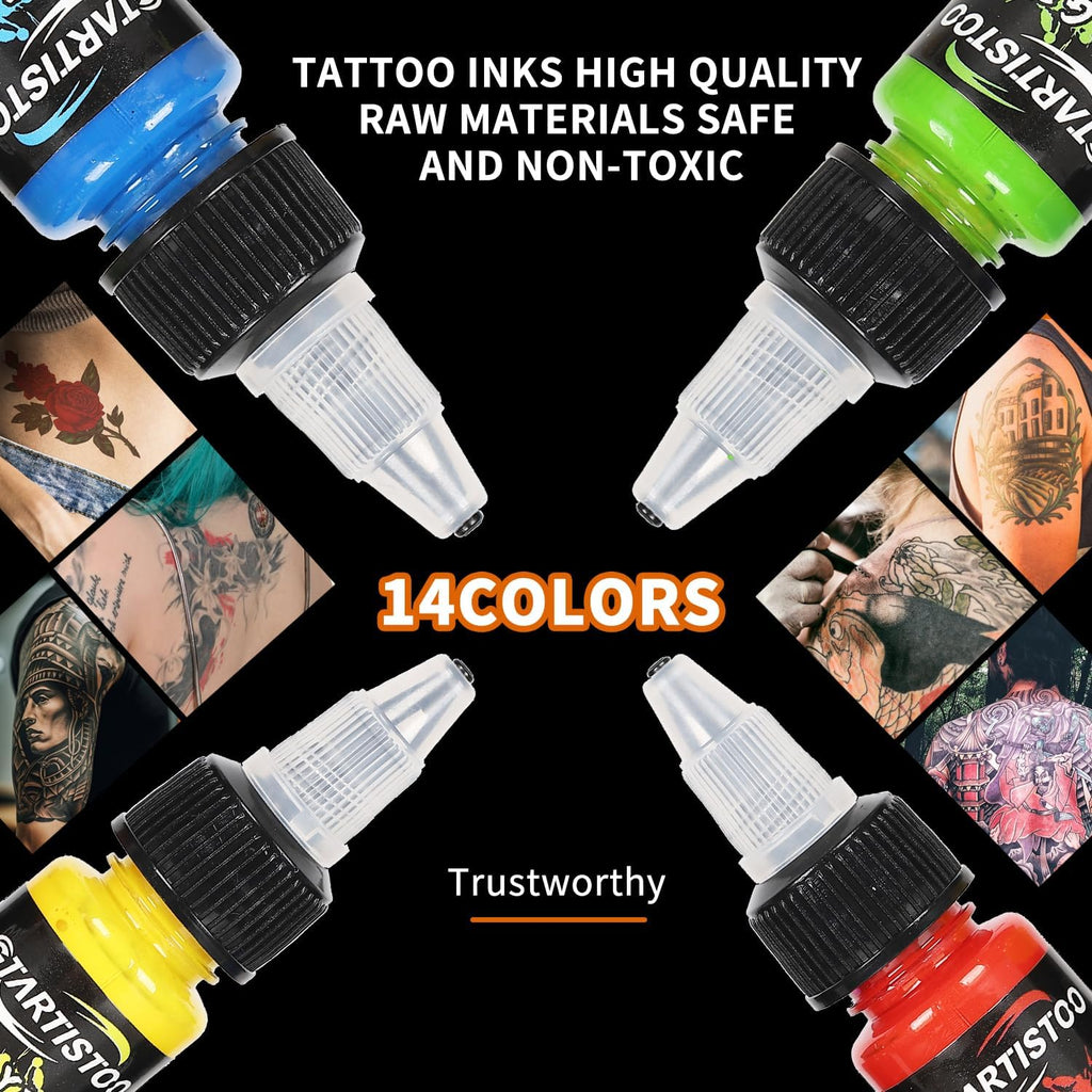 Tattoo Ink Set 14 Colors 0.5oz Vegan-Friendly Pigment Supplies
