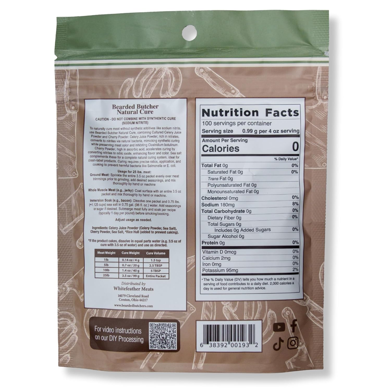 Bearded Butchers Natural Cure, 3.5 oz Pack of 3 – Celery Juice Powder & Cherry Powder for 75 lbs Meat (25lbs per