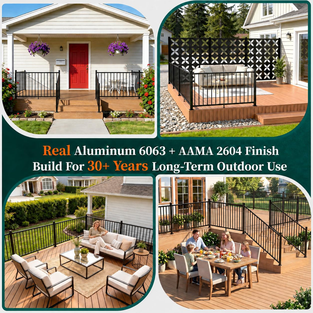 4-Pack 6ft.W x 42in.H Aluminum Deck Railing Kit,Modular Porch Railing