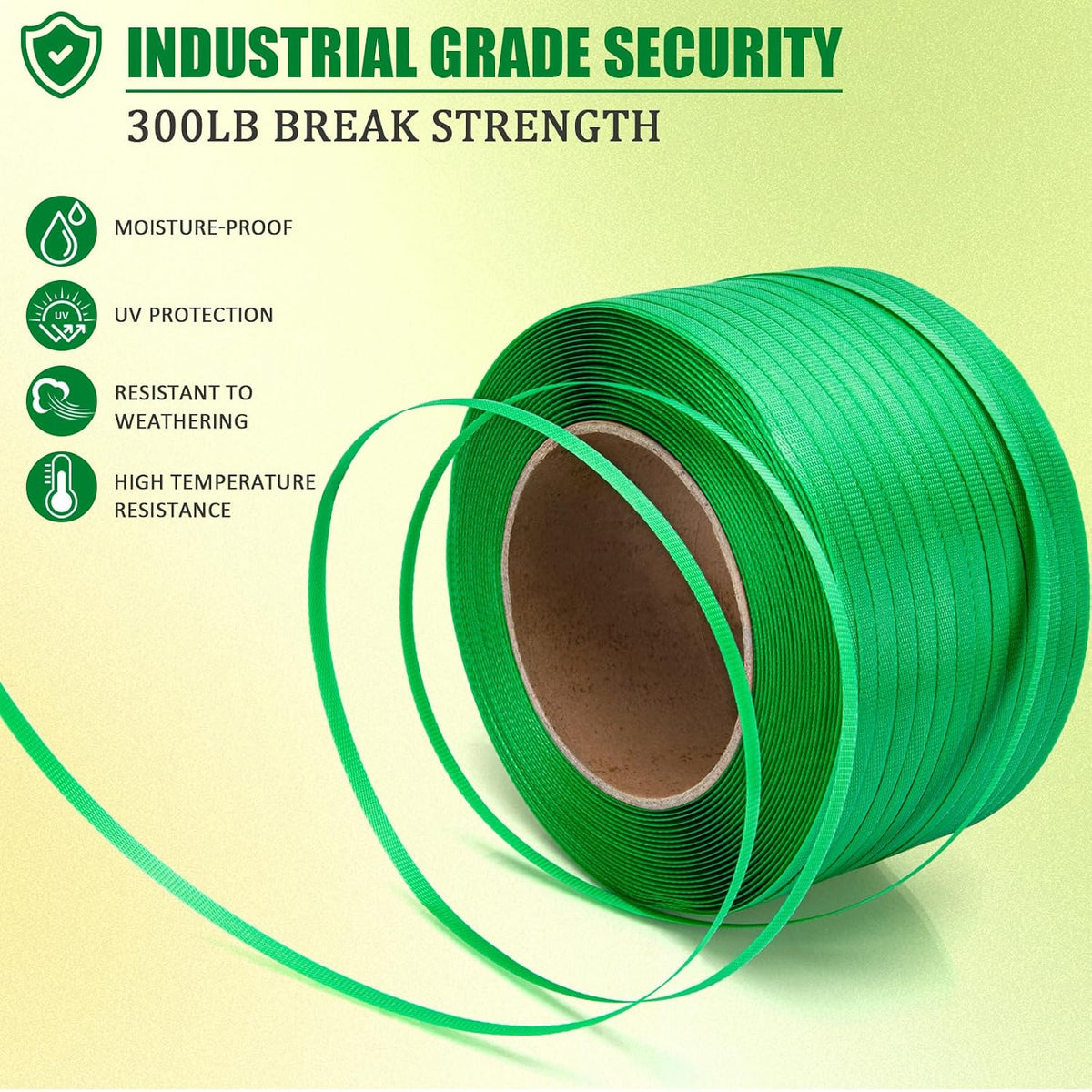 Heavy Duty Polyester Strapping Band 3280' x 1/2" x 0.030" Green, 300 lbs Break Strength