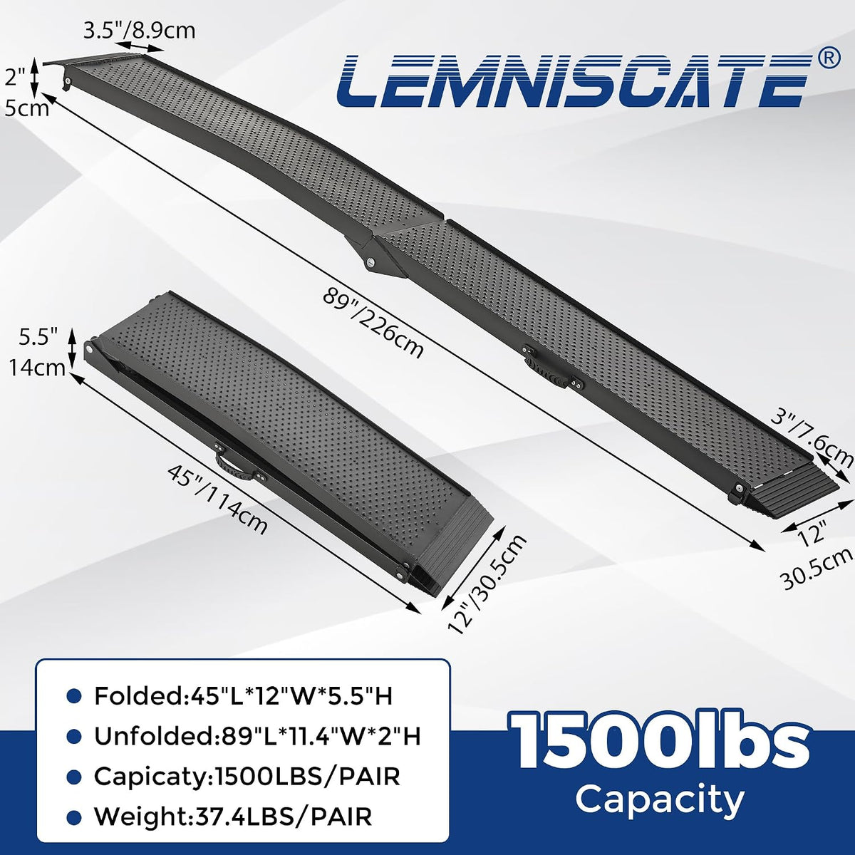 Aluminum Truck Ramps for ATV, UTV, Lawn Mower, Pickup Trucks - 1500LB Capacity 7.5FT Heavy Duty Loading Ramps with