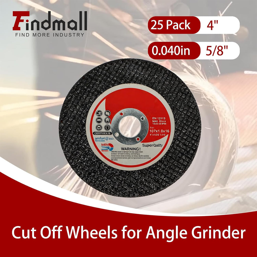 findmall 25 Pack 4" x.040 x5/8" Cut Off Wheel Aluminum Oxide