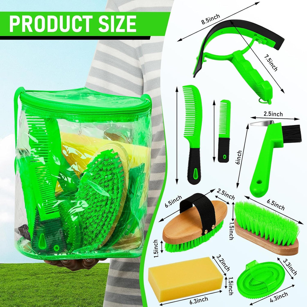 9 Pcs Horse Grooming Kit Tack Room Supplies, Cute, Green