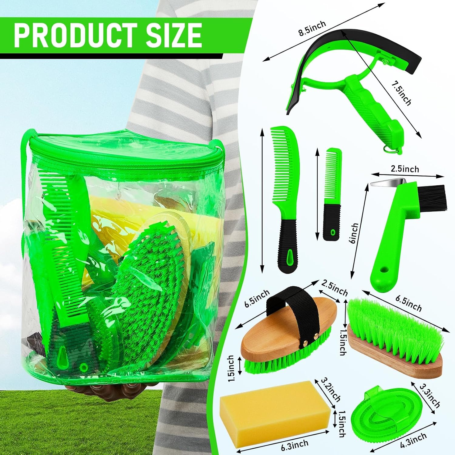 9 Pcs Horse Grooming Kit Tack Room Supplies, Cute, Green