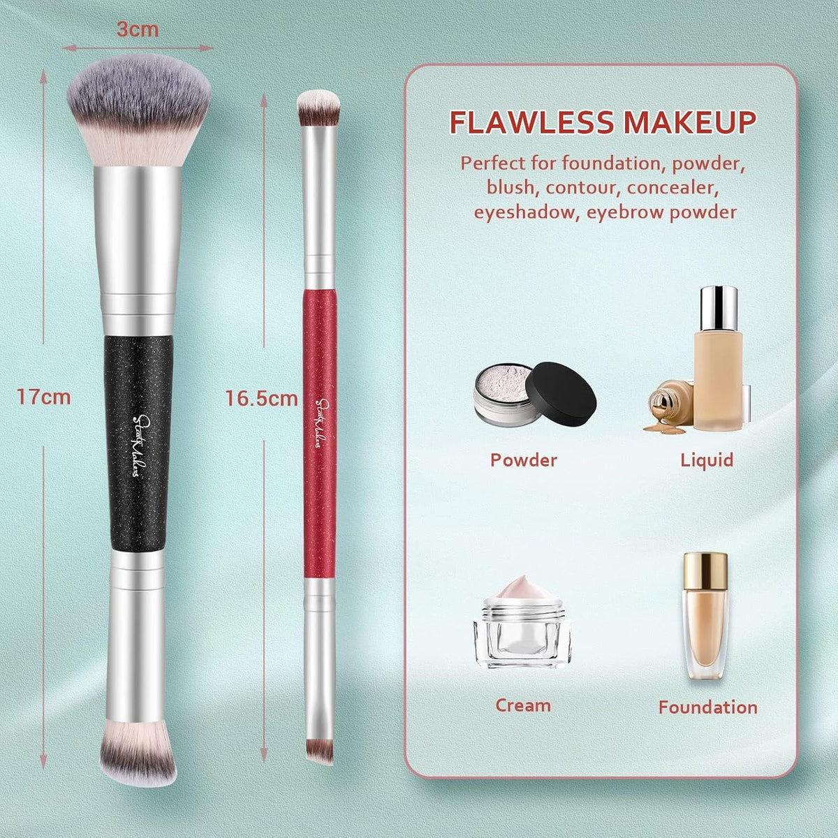 Makeup Brushes Dual-ended Foundation Brush - START MAKERS 2-in-1 Concealer Brush Face Eyebrow Eyeshadow Brush for