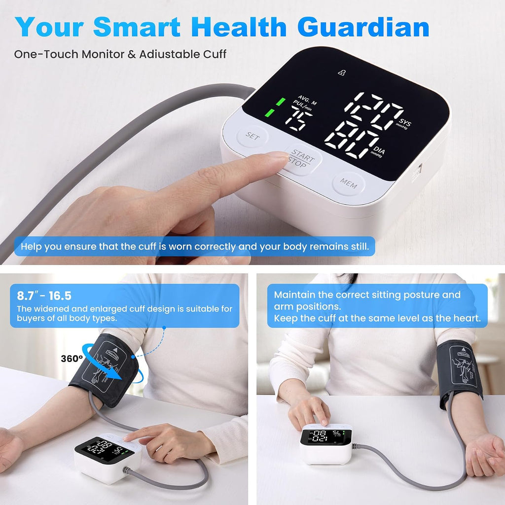 Blood Pressure Monitor Upper Arm Monitors Machine for Home Use Adjustable 8.7-16.5 inches Cuff Bp Machine with LED
