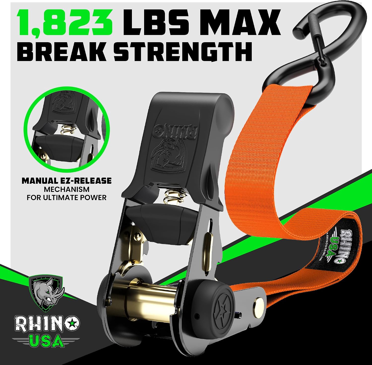 Ratchet Straps Tie Downs (4-Pack) - 1in x 15ft with S Hooks | 1,823lb Break Strength. Manual Ratchet w/ S Hooks &