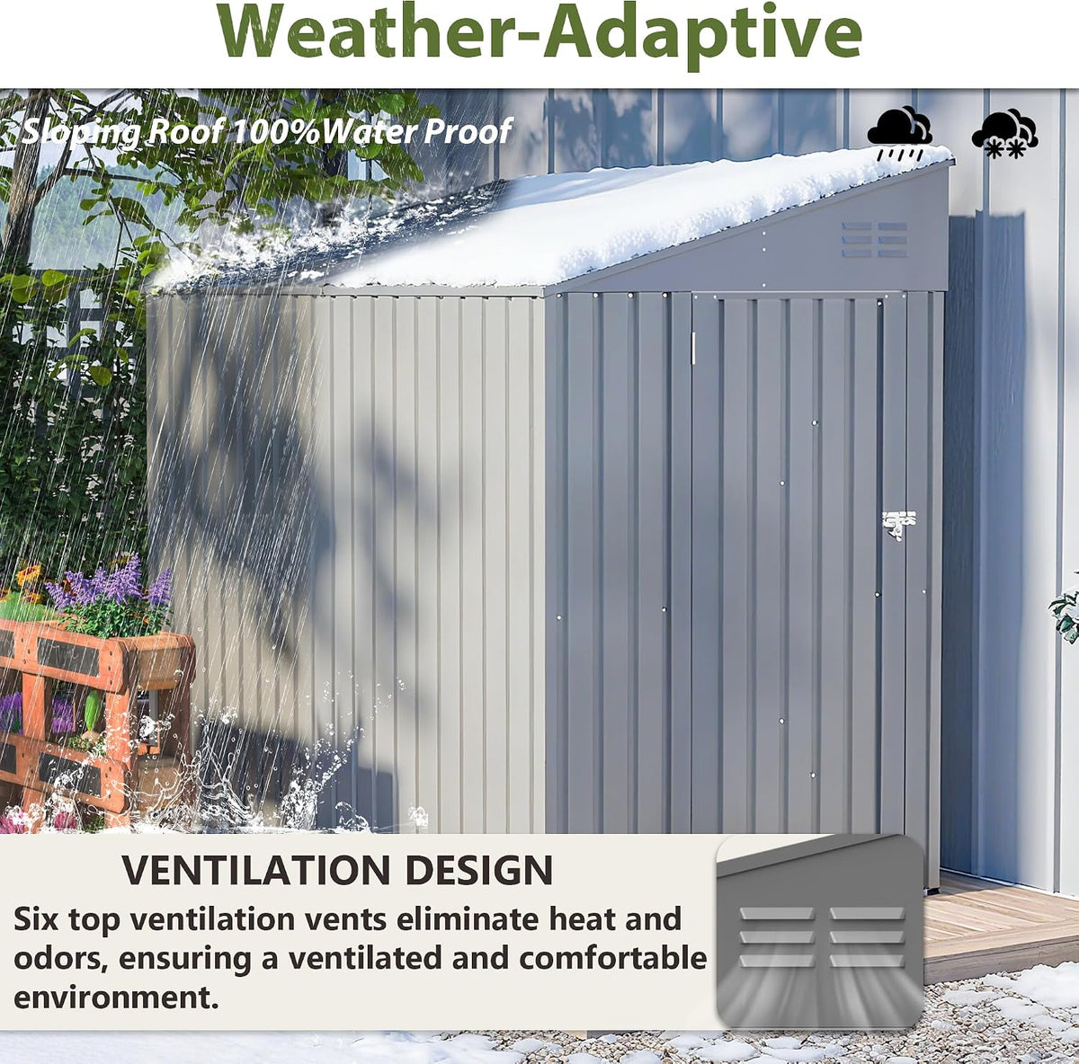 4x7 FT Outdoor Storage Shed,Lean to Lockable Metal Garden Shed Steel with Reinforced Beams,All Weather Waterproof