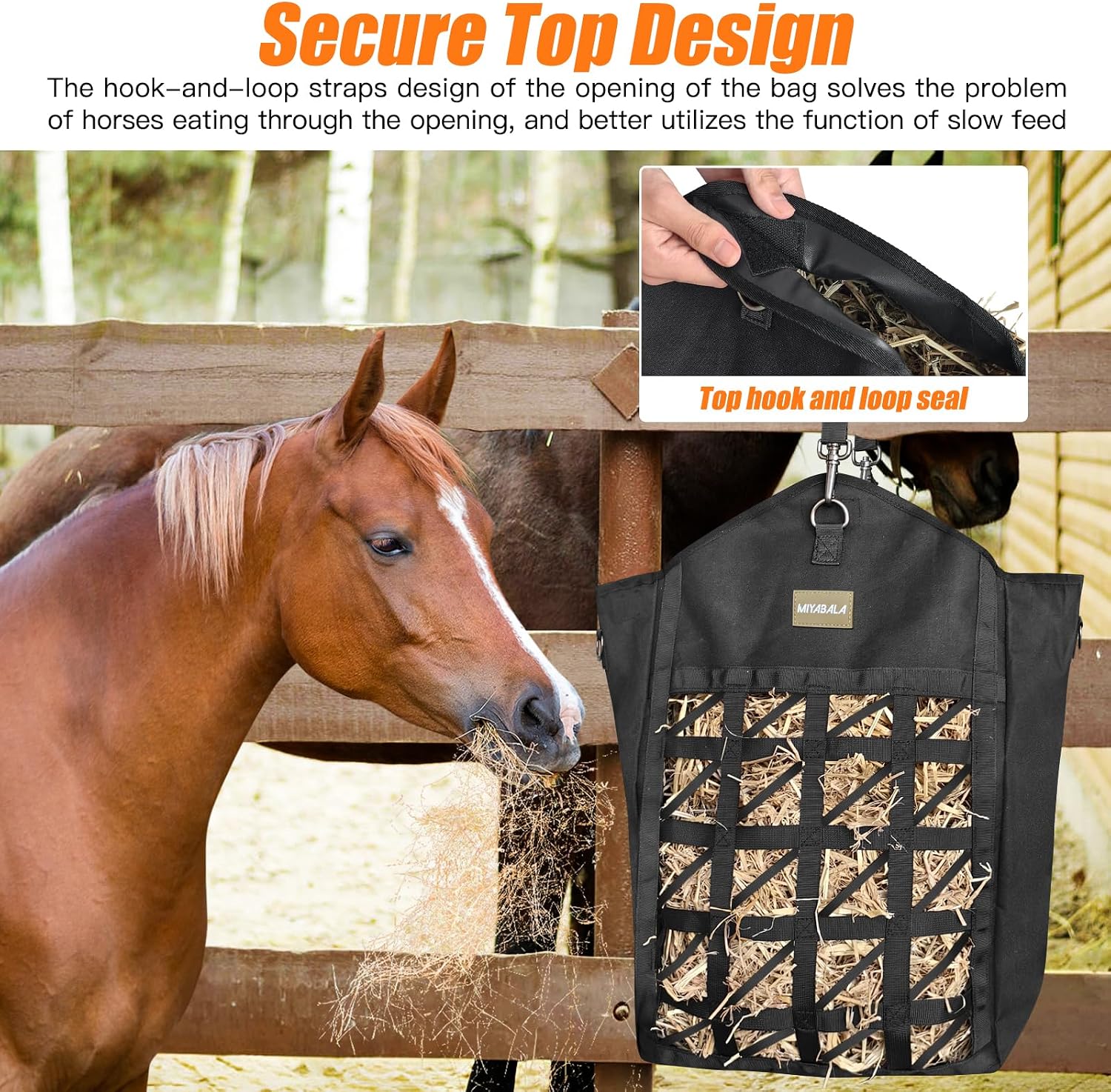 Dual Purpose Feed Horse Hay Bags, 1 Pack Large Black Oxford Fabric