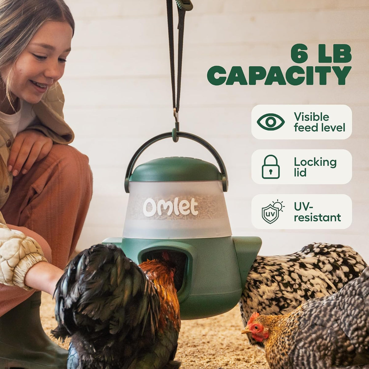 No Waste Chicken Feeder for Coop | Anti-Spill Poultry Feeder with 3 Feeding Ports | Hanging or Free Standing |
