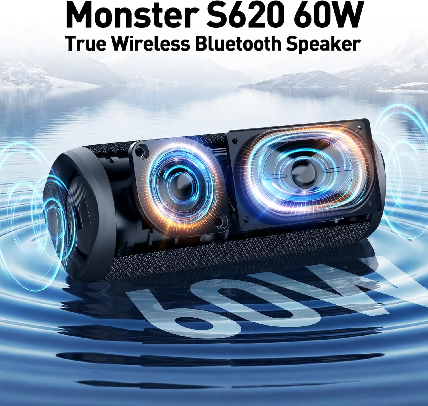 S620 Bluetooth Speaker, Wireless Portable Outdoor Bluetooth Speakers, 60W True Wireless Stereo IPX8 Waterproof, Dual