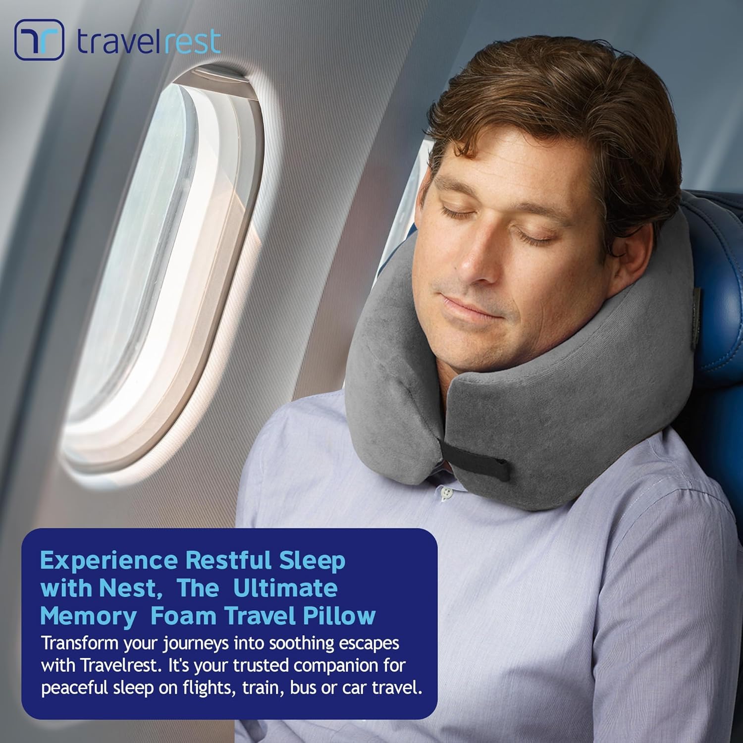 Sleep Neck Pillow Travel - Travel Essentials, Memory Foam, Neck Support Pillow for Long Flight, Plane Sleeping