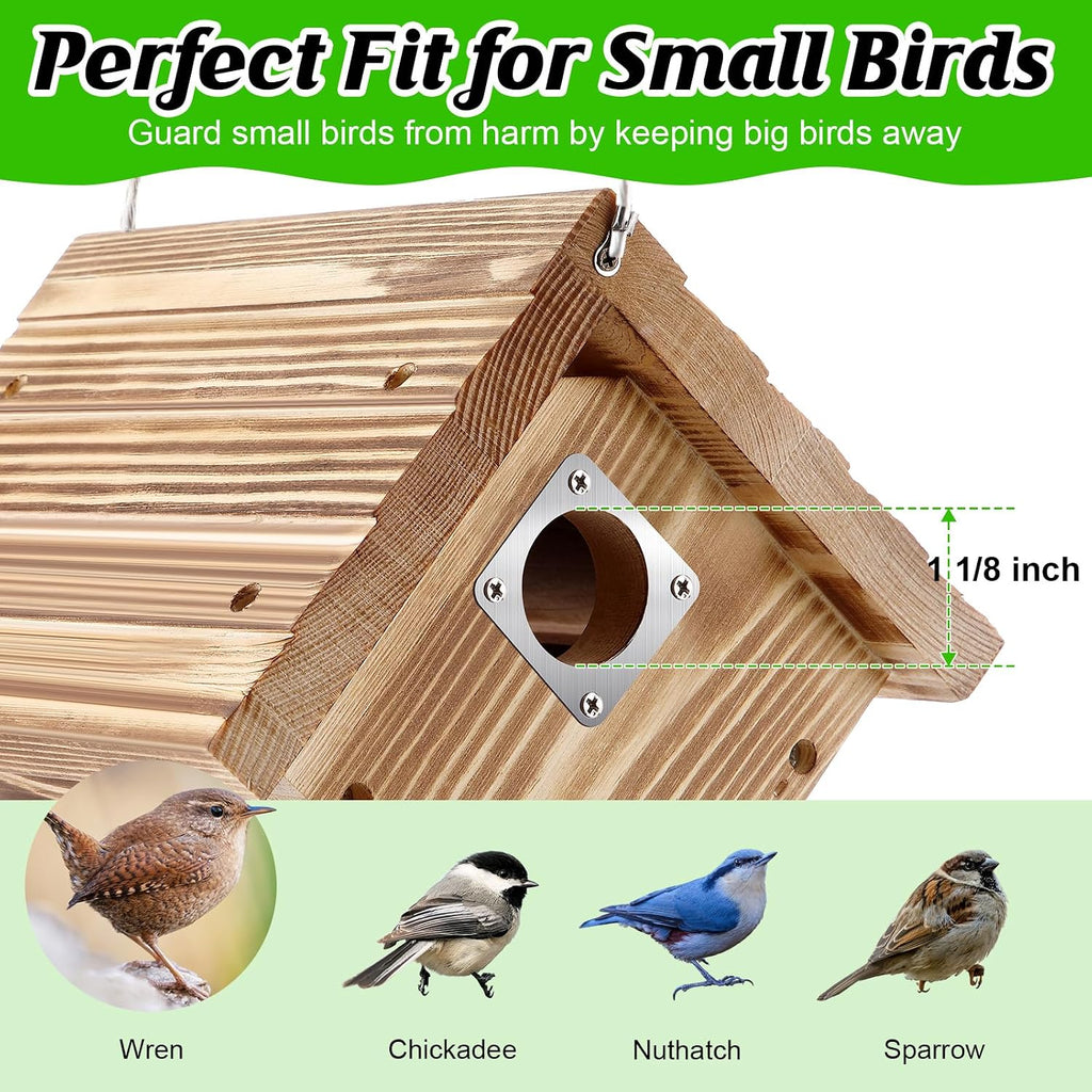 1 Pack Wren House with Metal Guard, 1-1/8'' Entrance Hole Hanging Wren Bird Houses for Outside for Nesting with Air