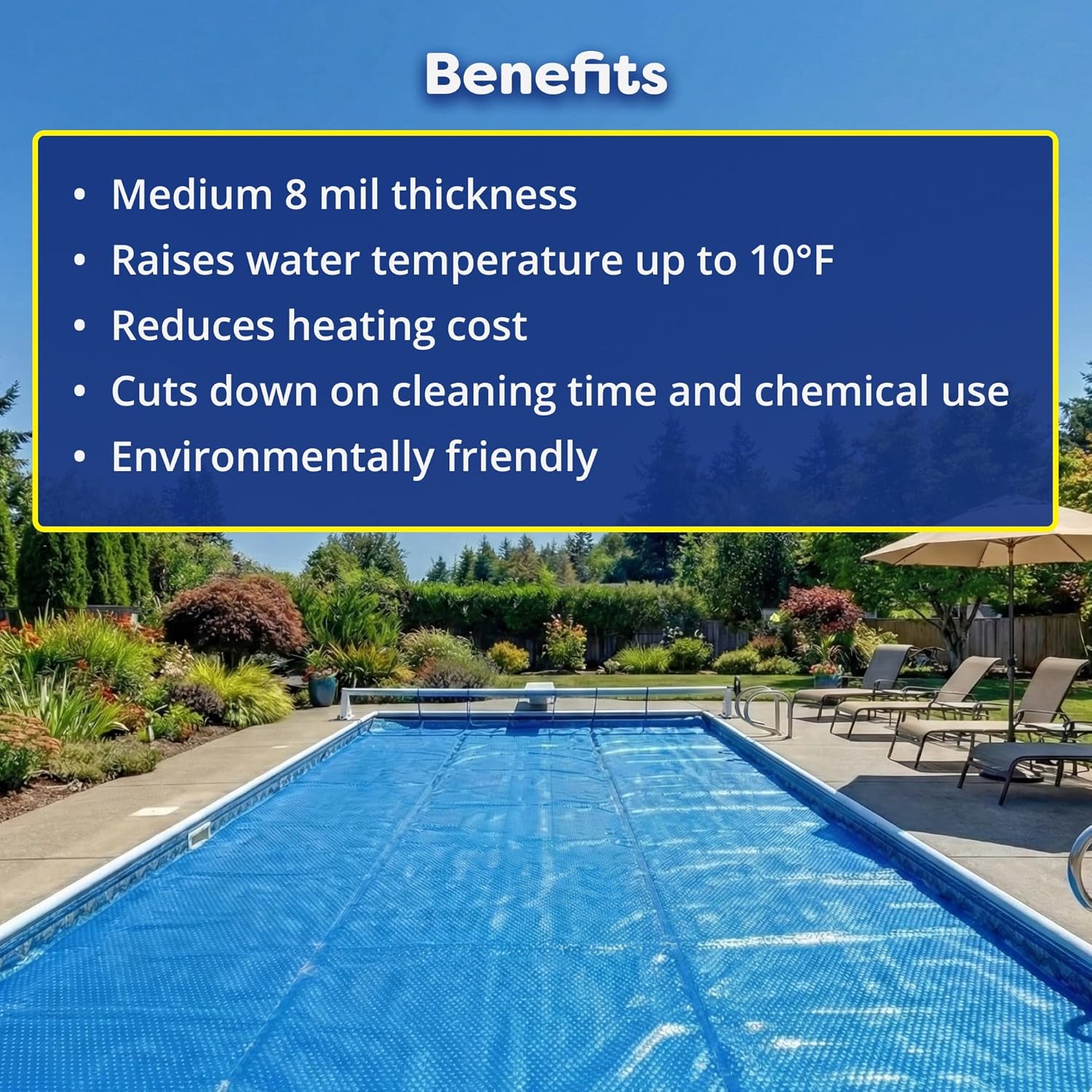 16' Standard Blue Round Solar Pool Cover 8 Mil for Solar Heating Above Ground Pools and Inground Pools