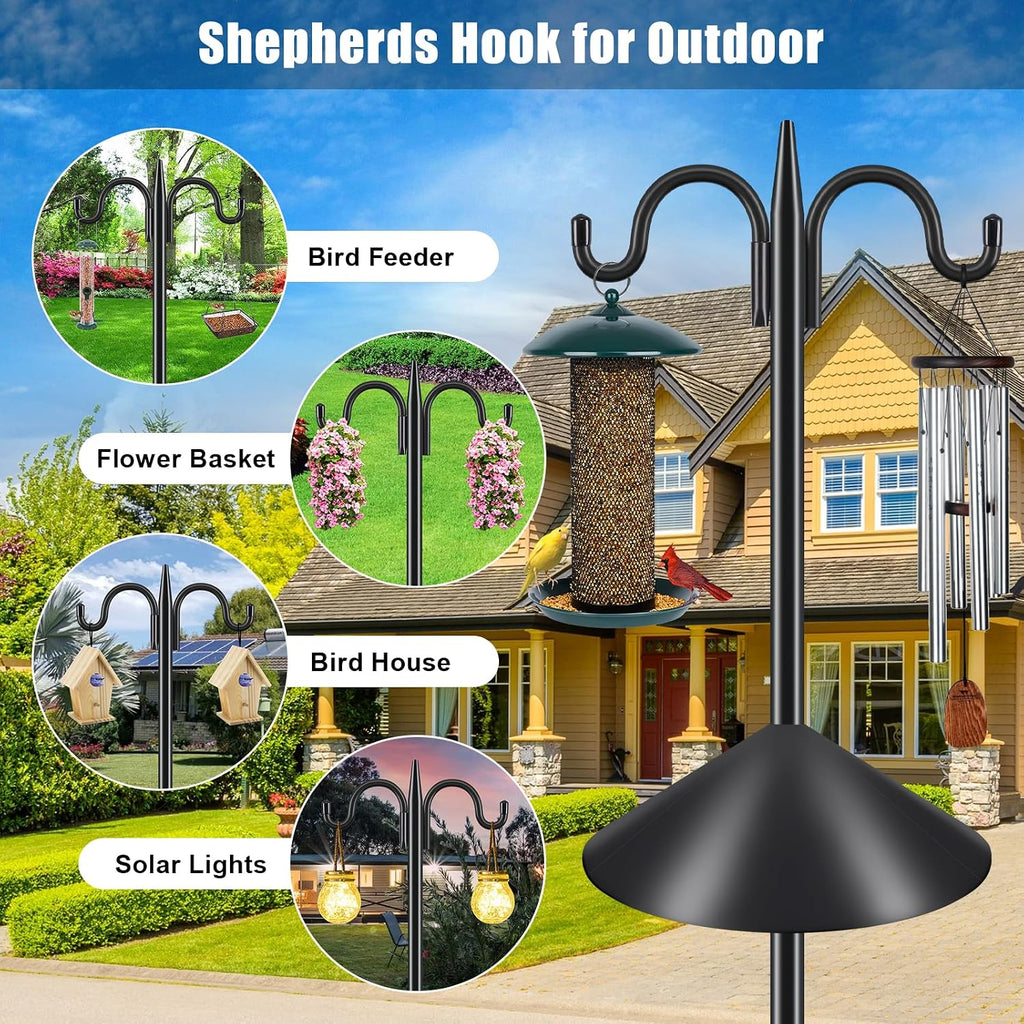 92 Inch Double Hook Bird Feeder Pole with 19 Inch Squirrel Baffle