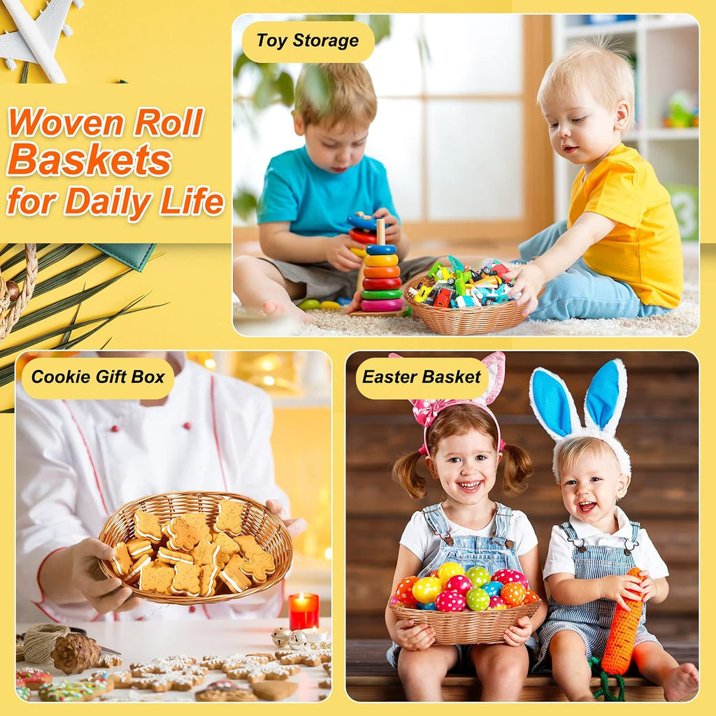 24 Pack Plastic Oval Basket 9.5 x 6.3 x 2.4 Inch Small Fruit Bread Basket Wicker Storage Baskets for Gifts Empty