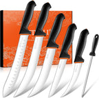 Butcher Knife Set 6 pcs - Game Processing Knife Set 7" Sharpener Rod