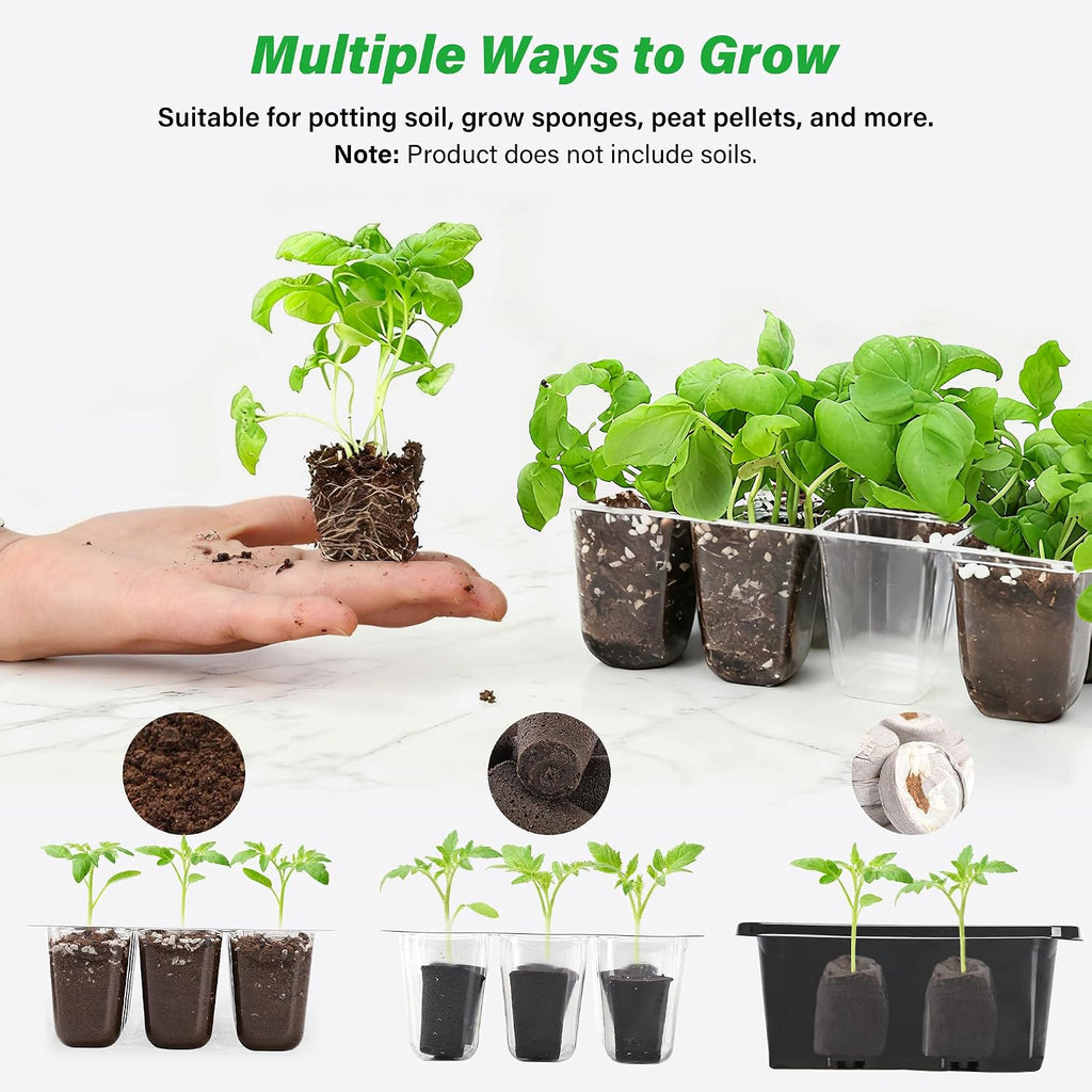 5-Pack Seed Starter Trays, Humidity Dome, Base, 12-Cell Tray, Black | Adjustable Vents Control Humidity &