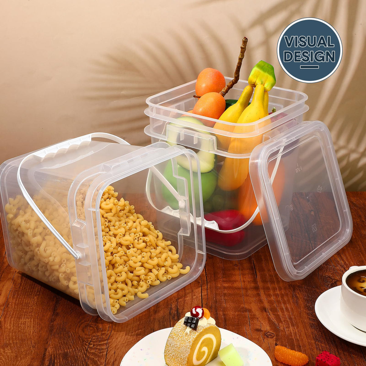 6 Pcs Clear Square Buckets with Lid Handle Food Grade, 1.5 Gallon