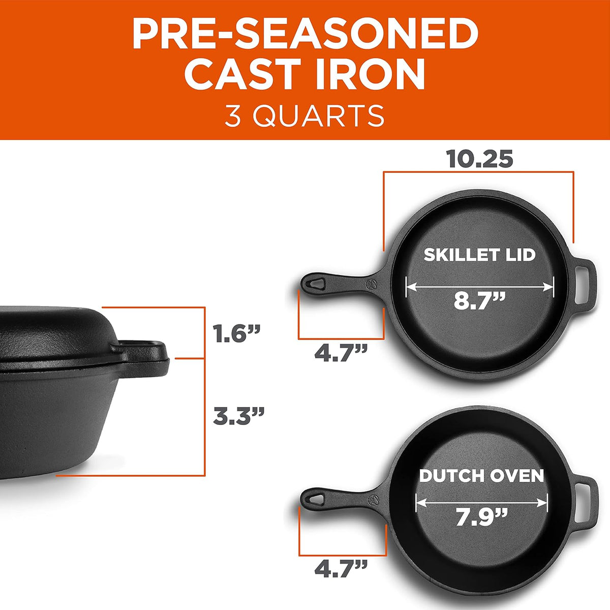 2-in-1 3-Qt. Dutch Oven, 10.25-Inch Skillet Lid, CHFL3CC
