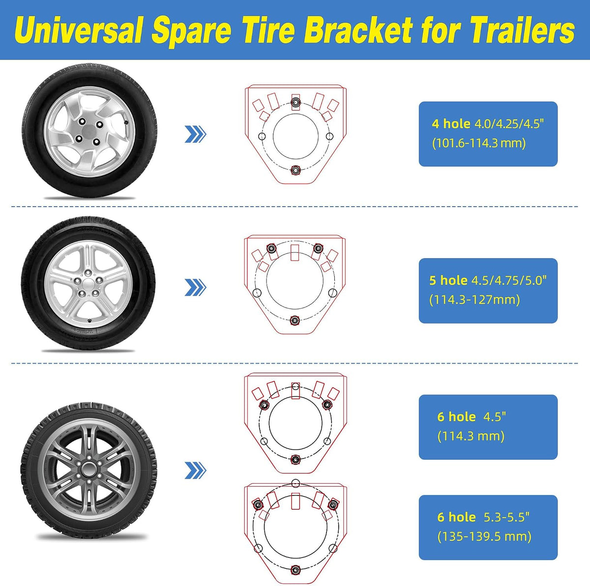 Trailer Spare Tire Mount, Spare Tire Carrier for Utility Trailer, Trailer Accessories Spare Tire Holder Fits 4 Lug X