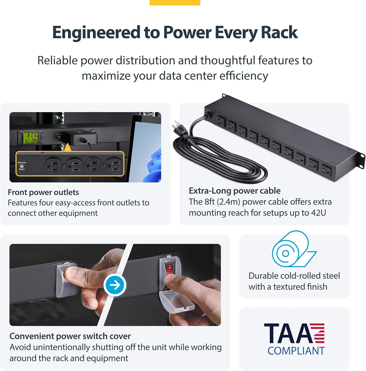 StarTech 16-Outlet 1U Metered PDU, Surge, TAA (16NM8-RACK-MOUNT-PDU)