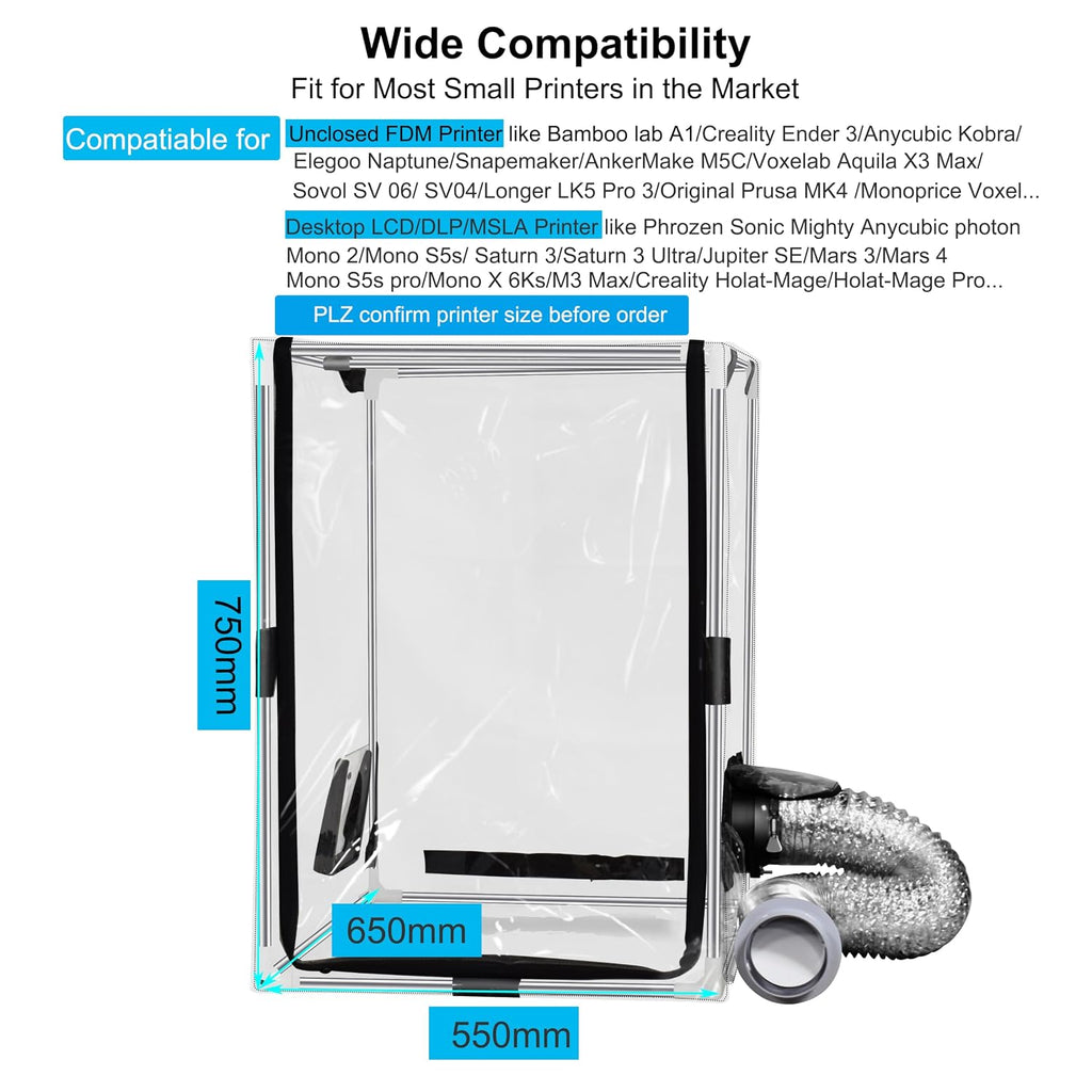 Transparent Enclosure for 3D Printer Resin Printer Enclosure Clear TPU Protective Cover Dustproof Tent With