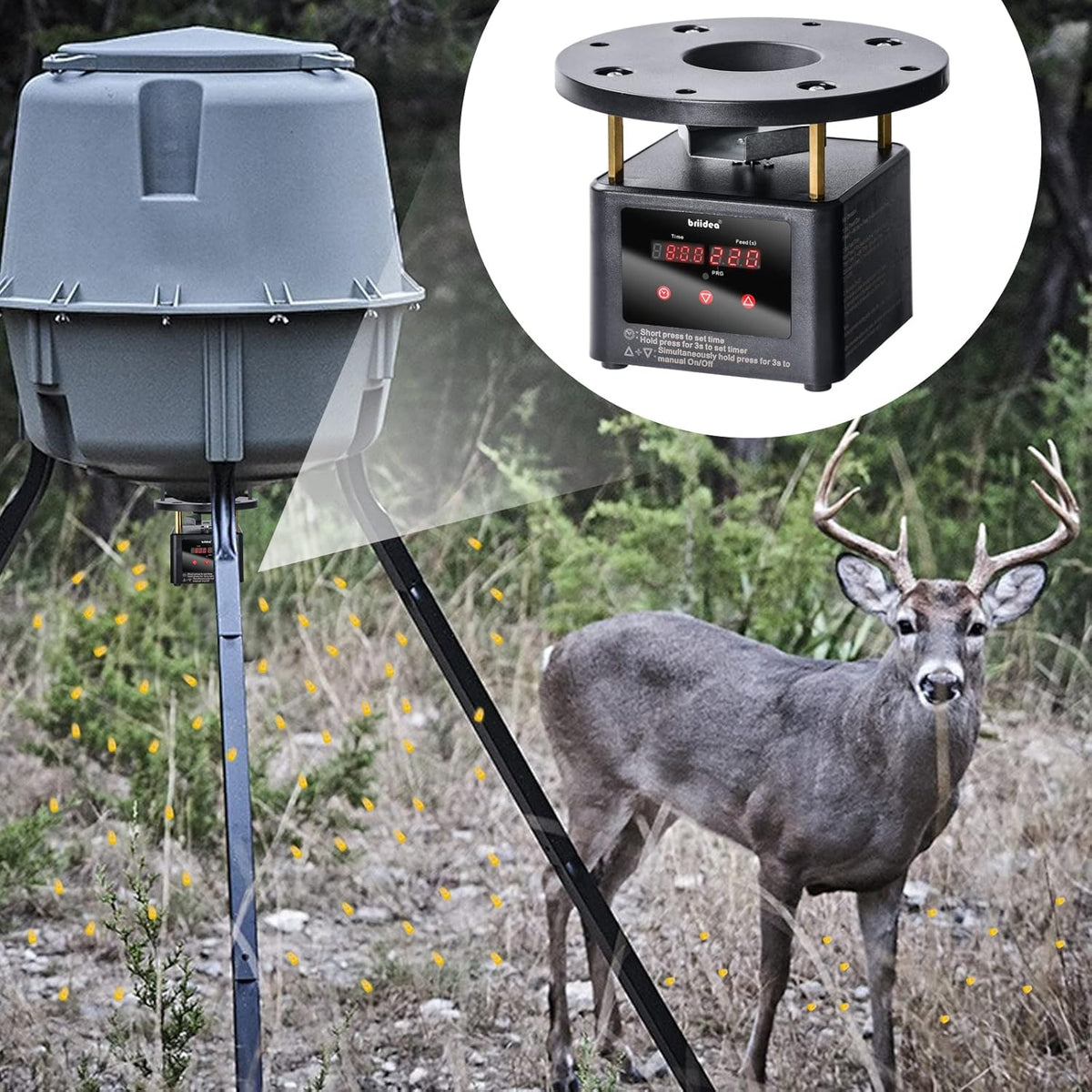 Deer Feeder Timer, All-in-One Deer Feeder Motor and Timer Kit with Programable Digital Timer, Metal Spin Plate