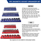 Magnetic Socket Organizer Set, 6-Piece Metric SAE Socket Holder Set