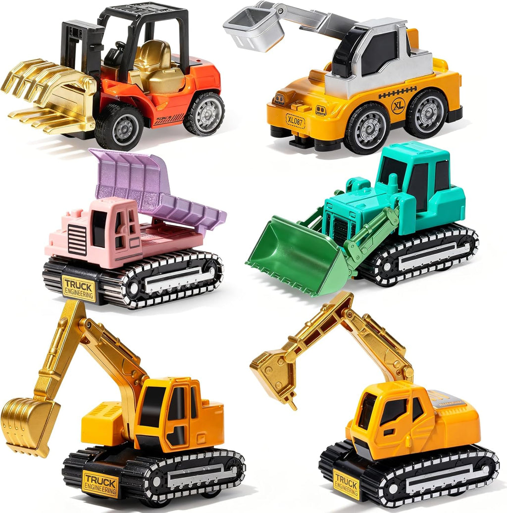 Diecast Construction Trucks for Kids,6PCS Toys Construction Vehicles | Excavator Forklift Dump Truck,Pull Back
