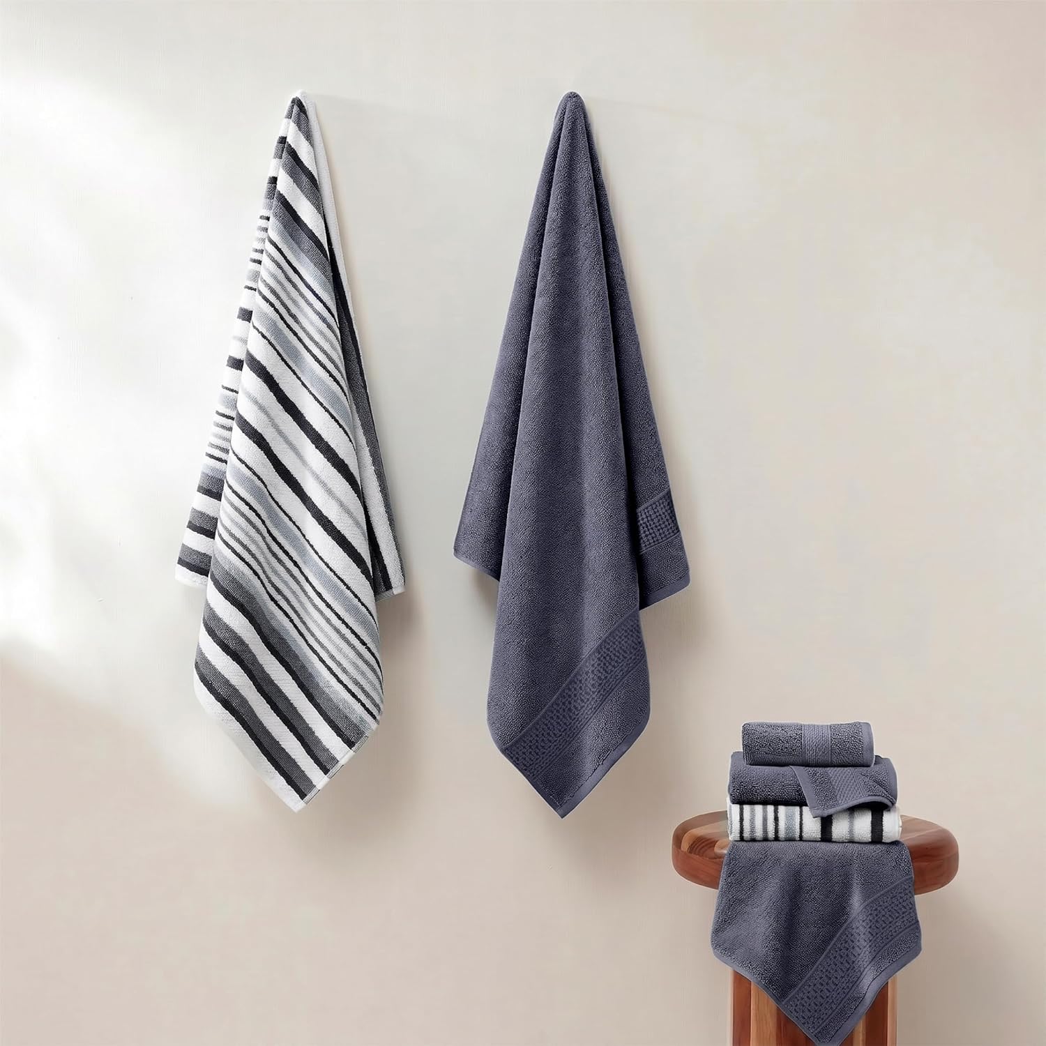 Pax 6-Piece Reversible Yarn Dyed Jacquard Towel Set - Bath Towels, Hand Towels, & Washcloths - Super Absorbent &