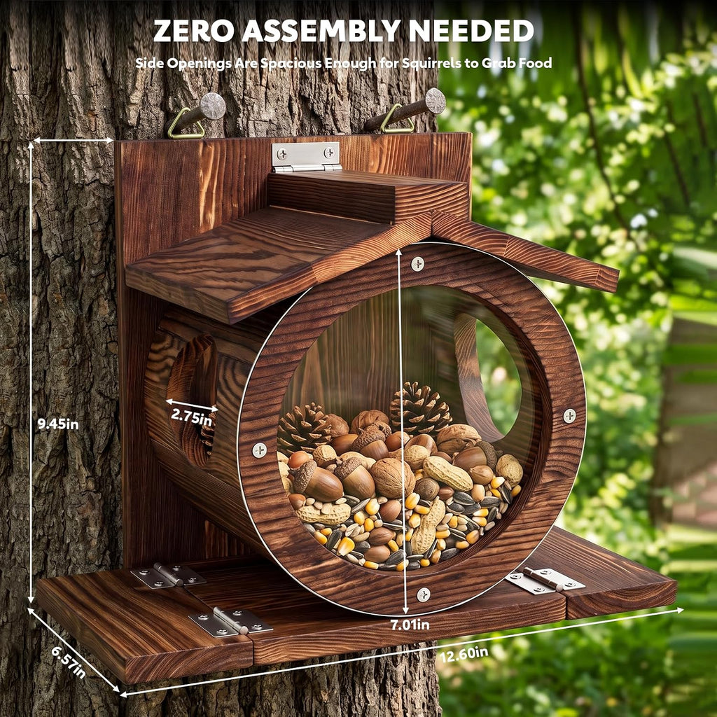 Wooden Squirrel Feeders for Outside, Backyard Feeding House