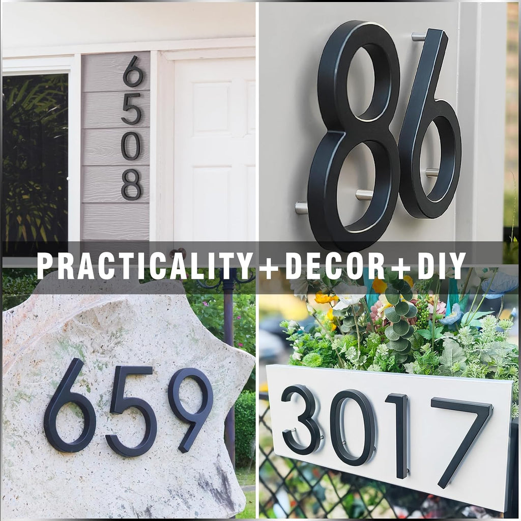 5.6-Inch Matte Black Floating House Numbers for Outside, Rustproof Zinc Alloy Metal Address Number Sign, Modern