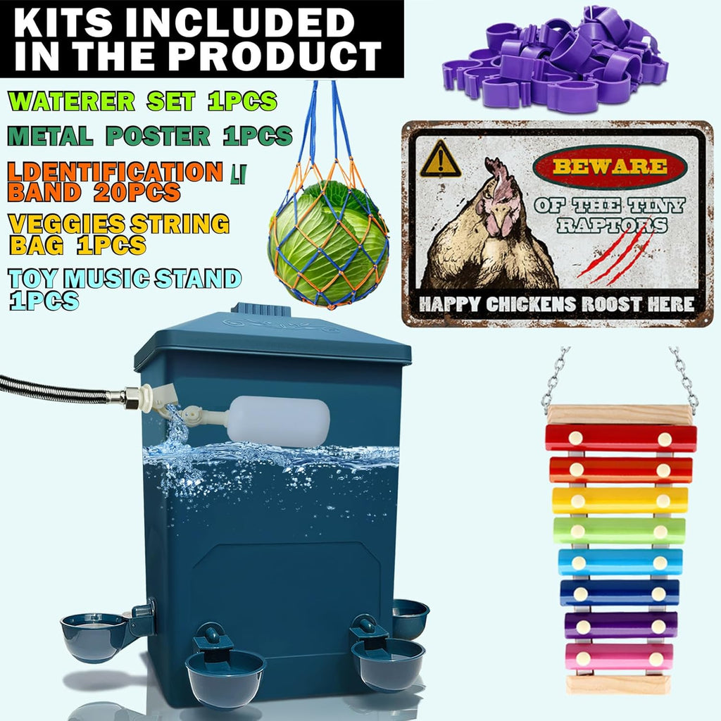 Chicken Waterer with Float Controlled Automatic Set, Chicken Coop Accessories - No Manual Water refilling Needed, 4