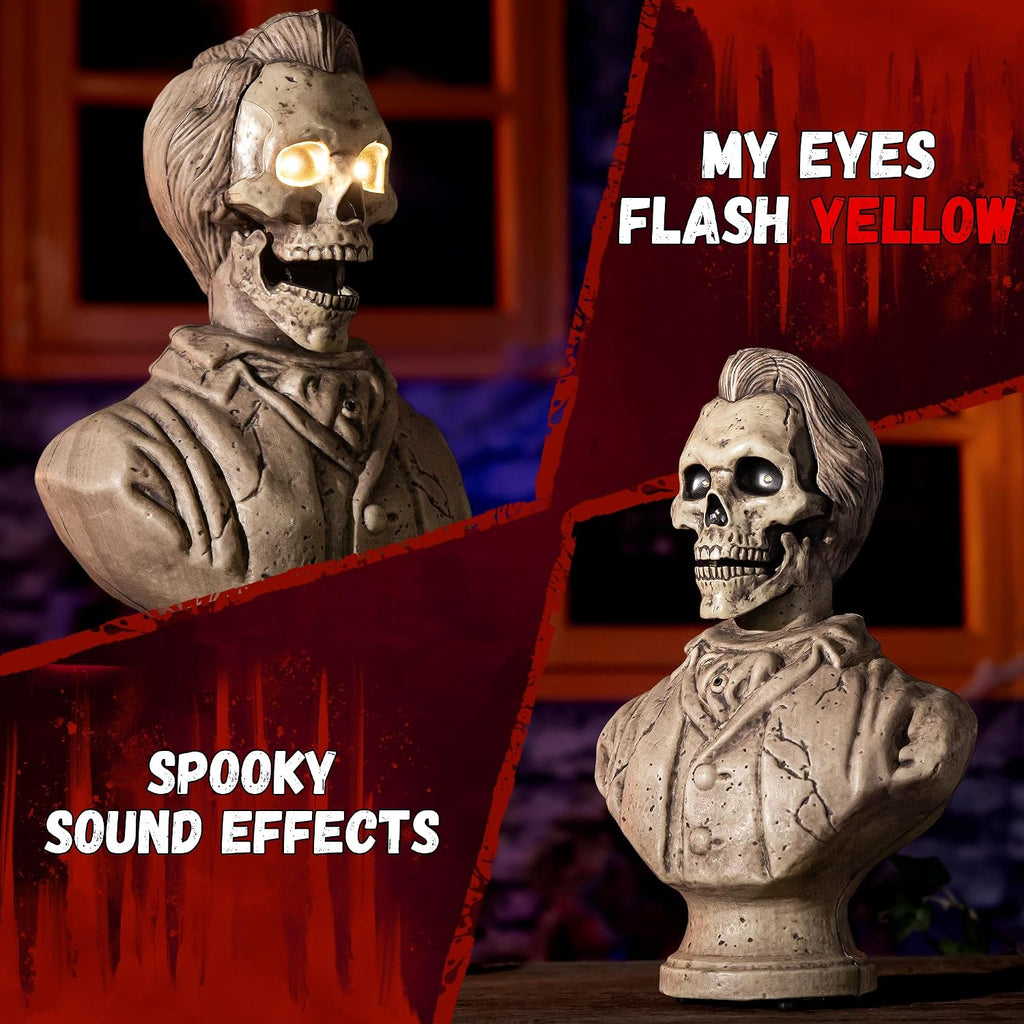 Halloween Animatronics Talking Stone Statue Decorations, Animated Props with Sound & Motion Activated, Mouth Moving