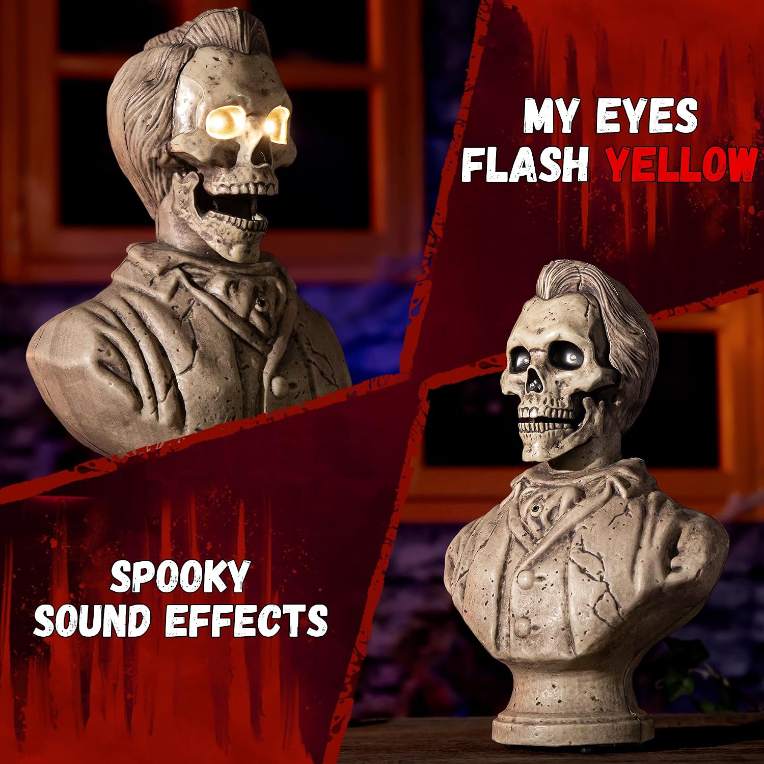 Halloween Animatronics Talking Stone Statue Decorations, Animated Props with Sound & Motion Activated, Mouth Moving