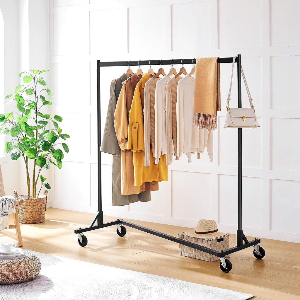 Z Rack, Rolling Clothes Racks with Z-Base, Heavy Duty Garment Rack, Clothing Racks for Hanging Clothes, Sturdy Metal