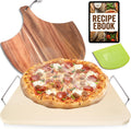 Pizza Stones for Oven and Grill - Pizza Stone with Handles, Wooden Peel and Dough Tool - 15 inch x 12 inch
