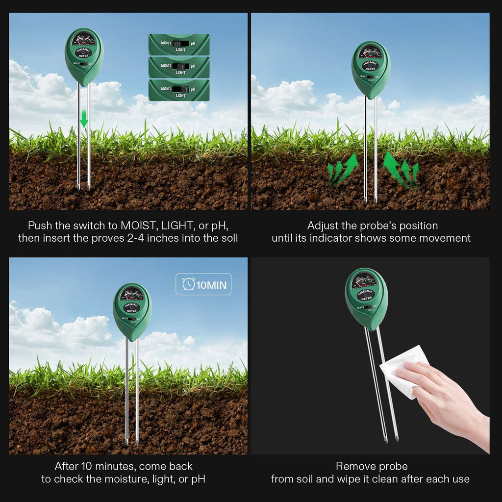 VIVOSUN Plant Soil Moisture Meter, 3-in-1 pH Tester, Indoor & Outdoor Use | Battery-Free; 3-in-1 Plant pH Tester;