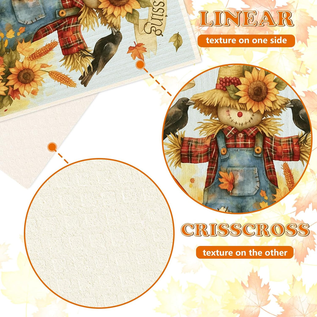 Fall Swedish Dishcloths, Pumpkin, Sunflower, 6 Pcs, 7 x 8 Inch