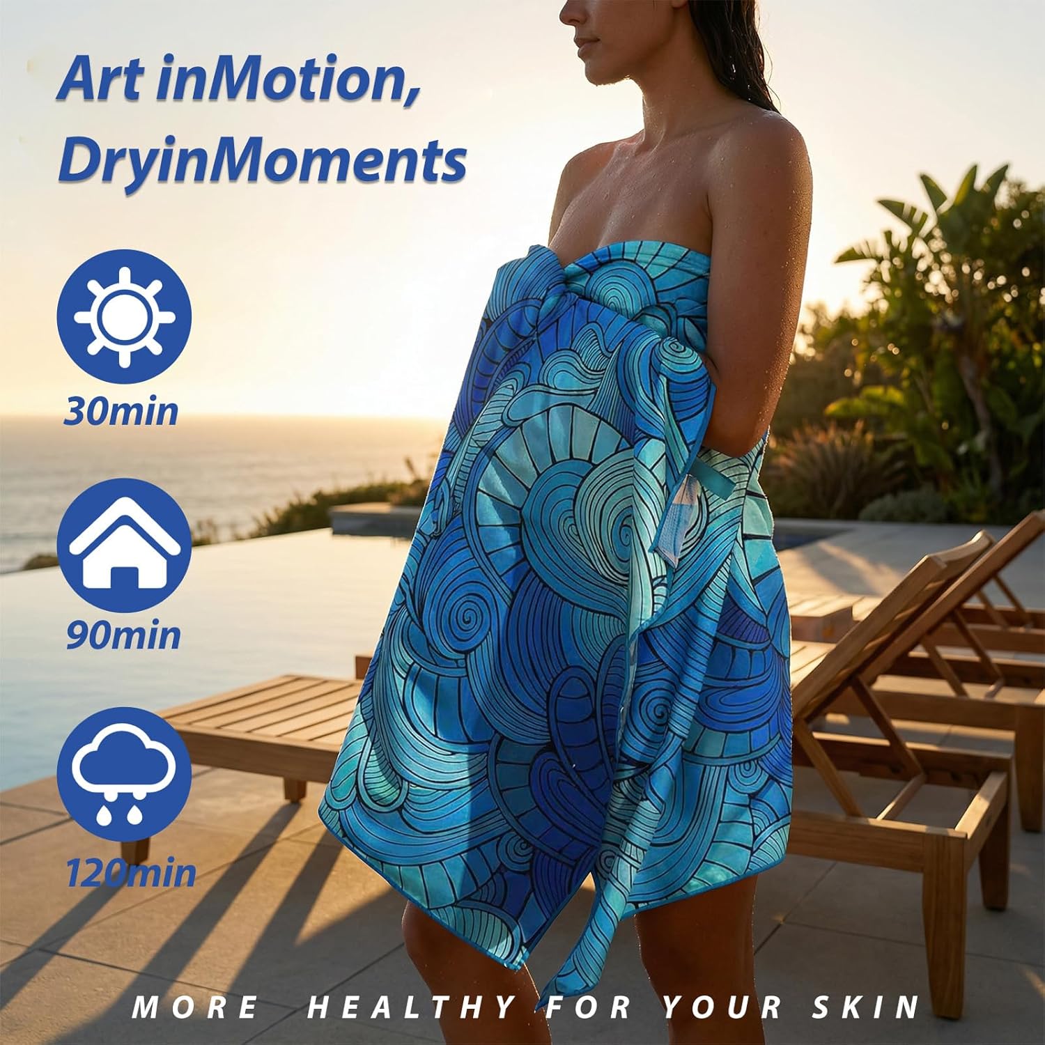 Microfiber Lightweight Beach Towel, Beach Blanket, 71 Inch x 32 Inch, Ultra Portable, Sand Free, Fast air-Drying
