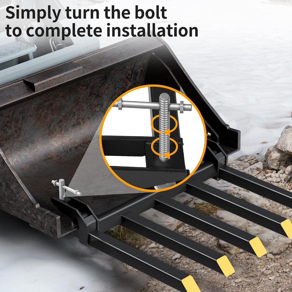 48" Clamp on Debris Forks 2500 lbs Loader Bucket Fork | Heavy duty clamp on pallet forks and debris forks attachments
