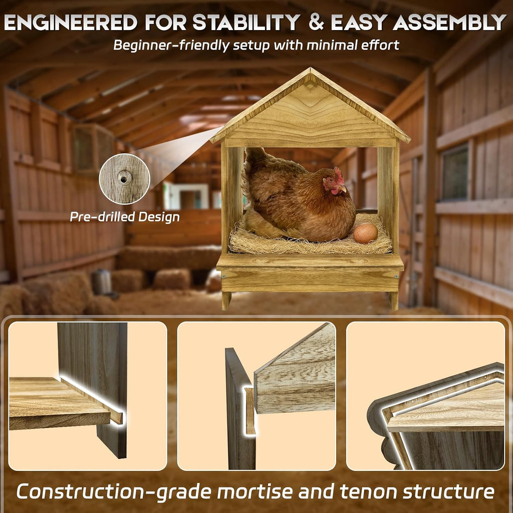 Gold Standard Chicken Nesting Box for Laying Eggs, 3 Pack Wooden Nesting Box for Chickens, Farm House Series Laying