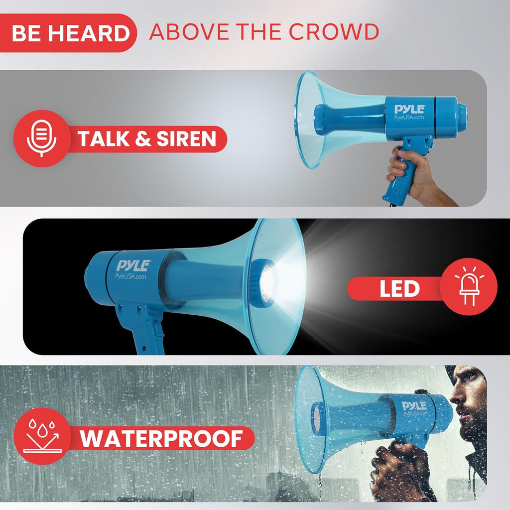 Rechargeable Megaphone Speaker with Flashlight, 40W Portable Bullhorn Megaphone with Siren Alarm, Water Resistant