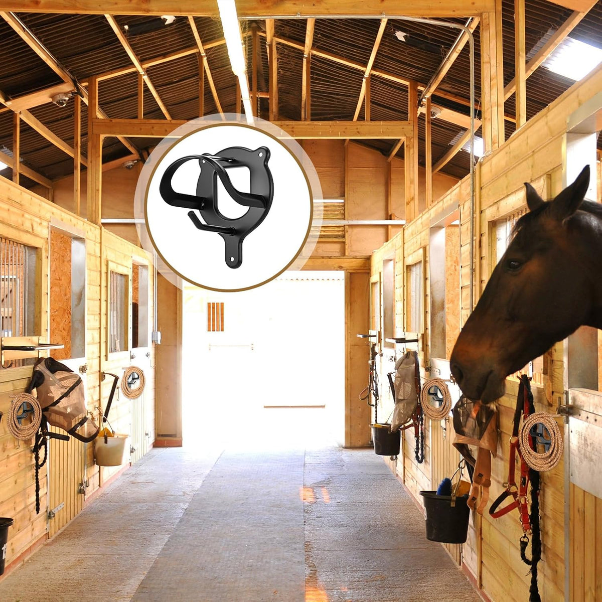 6 Counts Horse Bridle Rack, Metal Bridle Holder with Tubes and Screw, Heavy-Duty Horse Tack Storage Halter Hanger for