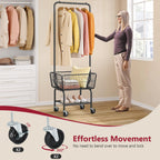 Rolling Laundry Cart with Hanging Rack & Laundry Basket, Black