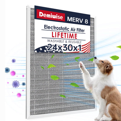 MERV 8 24x30x1 Lifetime Air Filter, Washable Electrostatic Aluminum AC/HVAC Furnace Filter, Reusable Permanent Air