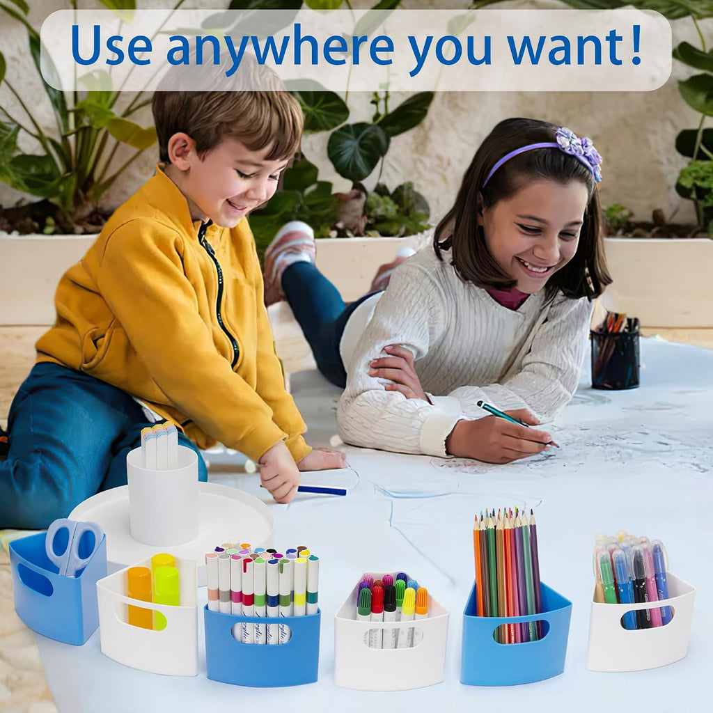 Rotating Art Supply Organizer Storage Caddy for Kids, 7 Bins Craft Crayon Marker Organizers for School Desk, Lazy